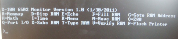 6502 Monitor menu
