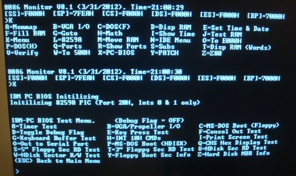 8086 Monitor menu